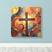 Abstract schilderij met Sun Moon en Cross Canvas Afdruk (Insitu (Houten vloer))