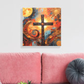 Abstract schilderij met Sun Moon en Cross Canvas Afdruk (Insitu (Woonkamer))
