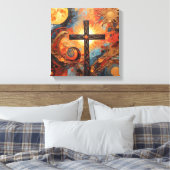 Abstract schilderij met Sun Moon en Cross Canvas Afdruk (Insitu (Slaapkamer))