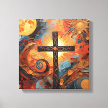 Abstract schilderij met Sun Moon en Cross