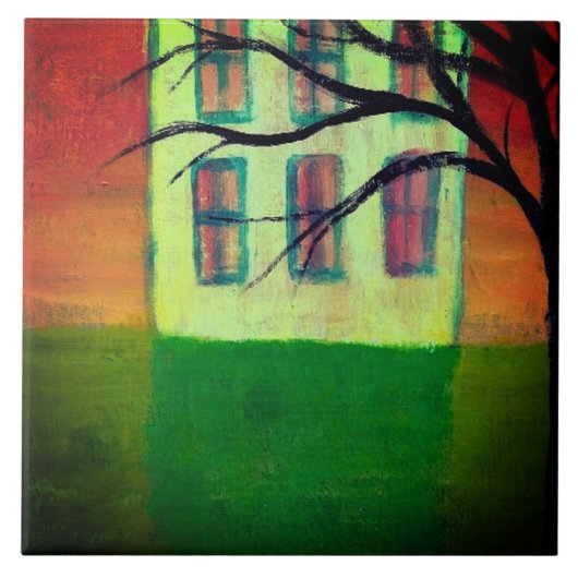 Abstract Schilderij van een Oud Huis Tegeltje (Voorkant)