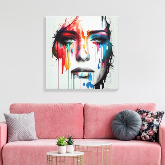 Abstract schilderij van een vrouwengezicht, canvas (Insitu (Woonkamer))