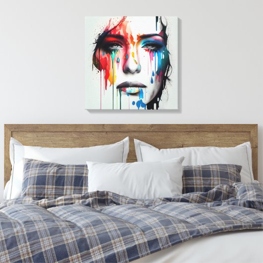 Abstract schilderij van een vrouwengezicht, canvas afdruk (Insitu (Slaapkamer))