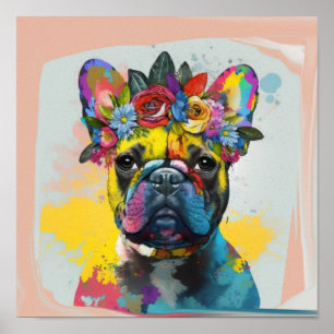 Abstract schilderij van floral French Bulldog Poster