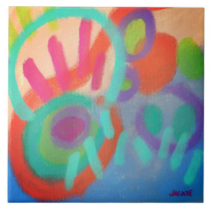 Abstract Schilderij van Geluk in Acrylverf Tegeltje