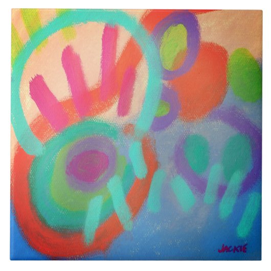 Abstract Schilderij van Geluk in Acrylverf Tegeltje (Voorkant)