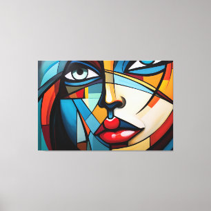 Abstract schilderij van het gezicht van een vrouw canvas afdruk