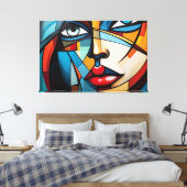 Abstract schilderij van het gezicht van een vrouw canvas afdruk (Insitu (Slaapkamer))