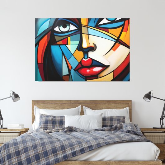 Abstract schilderij van het gezicht van een vrouw canvas afdruk (Insitu (Slaapkamer))