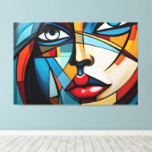 Abstract schilderij van het gezicht van een vrouw canvas afdruk (Insitu (Houten vloer))