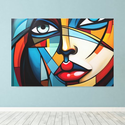 Abstract schilderij van het gezicht van een vrouw canvas afdruk (Insitu (Houten vloer))