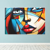 Abstract schilderij van het gezicht van een vrouw canvas afdruk (Insitu (Houten vloer))
