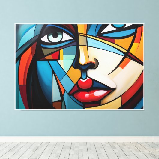 Abstract schilderij van het gezicht van een vrouw canvas afdruk (Insitu (Houten vloer))