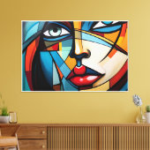 Abstract schilderij van het gezicht van een vrouw canvas afdruk (Insitu (Woonkamer))