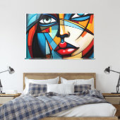 Abstract schilderij van het gezicht van een vrouw canvas afdruk (Insitu (Slaapkamer))