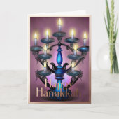 Abstract schilderij van Menorah Gold Paarse Feestdagen Kaart (Voorkant)