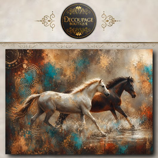Abstract Schilderij van Rennende Paarden Tissuepapier