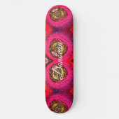 Abstract schilderij van roze en goud persoonlijk skateboard (Voorkant)
