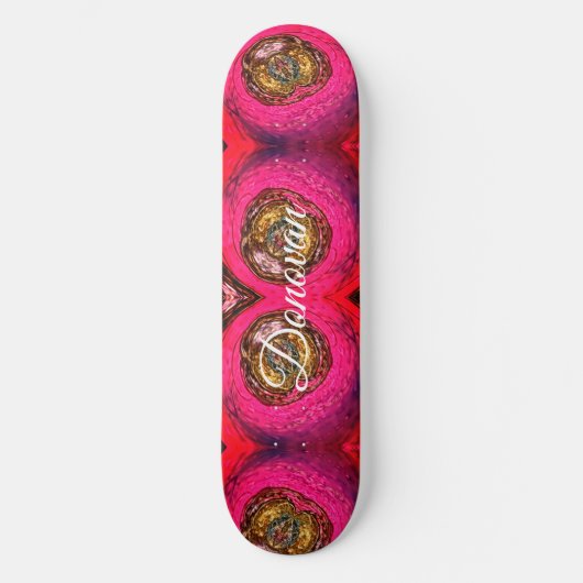 Abstract schilderij van roze en goud persoonlijk skateboard (Voorkant)