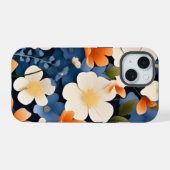 Abstract schilderij van sinaasappel en blauwe bloe iPhone 15 case (Achterkant horizontaal)