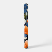 Abstract schilderij van sinaasappel en blauwe bloe iPhone 15 case (Linkerkant)