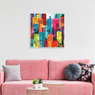 Abstract Schilderij Van Stadsgezicht Canvas Afdruk