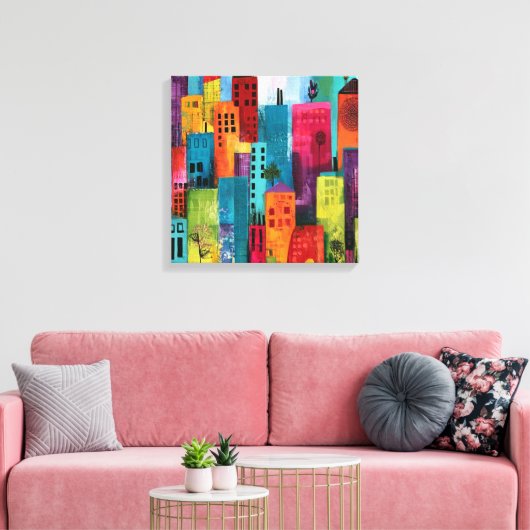 Abstract Schilderij Van Stadsgezicht Canvas Afdruk (Insitu (Woonkamer))