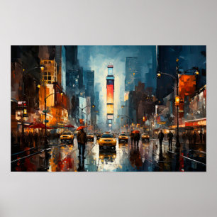 Abstract schilderij van Times Square in NYC Poster