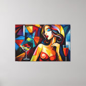 Abstract schilderij van vrouw met glaasje fruit canvas afdruk (Voorkant)