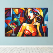 Abstract schilderij van vrouw met glaasje fruit canvas afdruk (Insitu (Houten vloer))