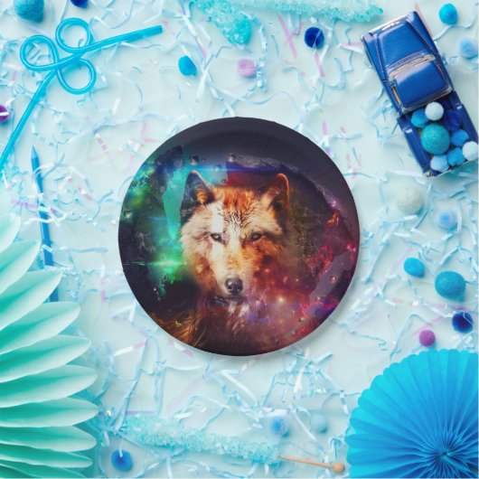 Abstract schilderij van Wolf Papieren Bordje (Feest)