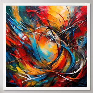 abstract schilderij verloren in bos op zoek weg na poster