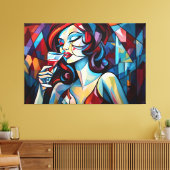 Abstract schilderij vrouw nippen wijncanvas print (Insitu (Woonkamer))