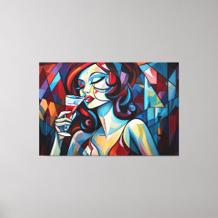 Abstract schilderij vrouw nippen wijncanvas print