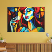 Abstract schilderij vrouw wijnglas canvas print (Insitu (Woonkamer))
