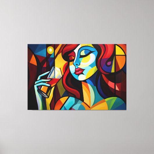 Abstract schilderij vrouw wijnglas canvas print (Voorkant)