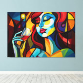 Abstract schilderij vrouw wijnglas canvas print (Insitu (Houten vloer))