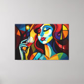 Abstract schilderij vrouw wijnglas canvas print (Voorkant)