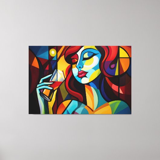 Abstract schilderij vrouw wijnglas canvas print (Voorkant)