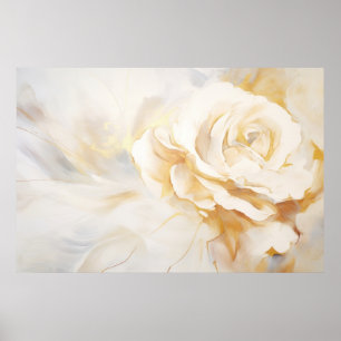 Abstract schilderij - Witte roos en gouden achterg Poster