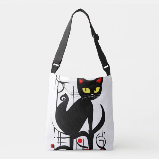 Abstract schilderij zwarte kat crossbody tas (Voorkant)
