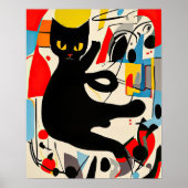 Abstract schilderij zwarte kat poster (Voorkant)