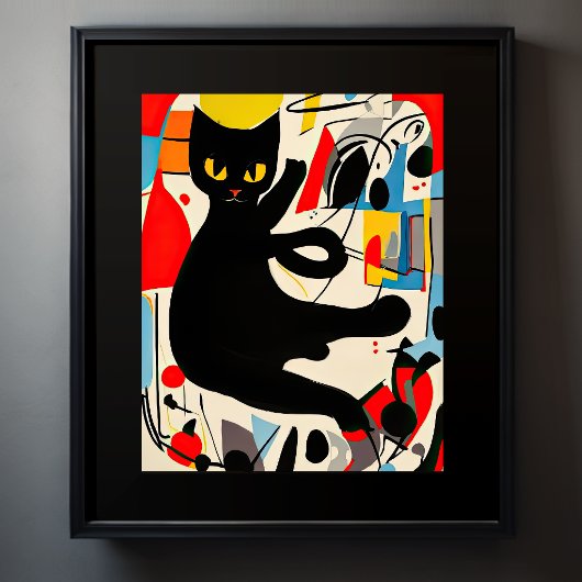 Abstract schilderij zwarte kat poster