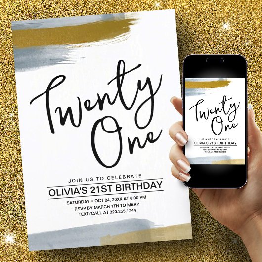 Abstract Script Elegant Gold 21st Verjaardag Kaart