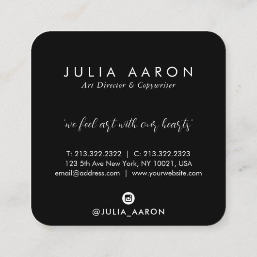 Abstract script voor chic Black en White Waterverf Vierkante Visitekaartje (Achterkant)