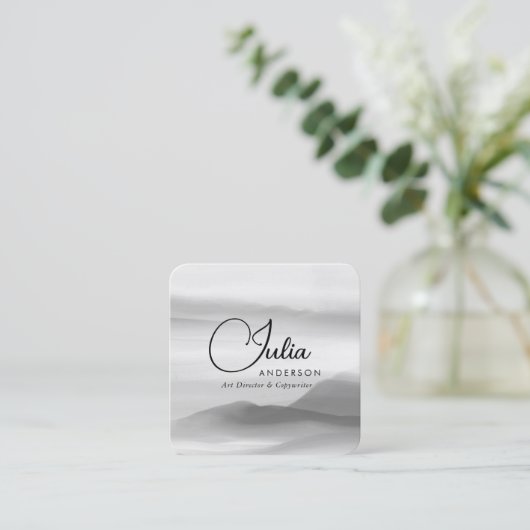 Abstract script voor chic Black en White Waterverf Vierkante Visitekaartje (Staand voorkant)