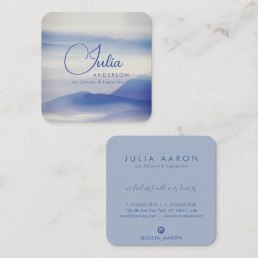Abstract script voor Rustige  blauwe Waterverf Vierkante Visitekaartje (Voorkant / Achterkant)