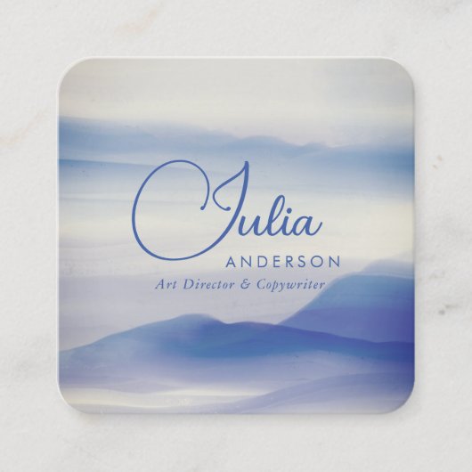 Abstract script voor Rustige  blauwe Waterverf Vierkante Visitekaartje (Voorkant)