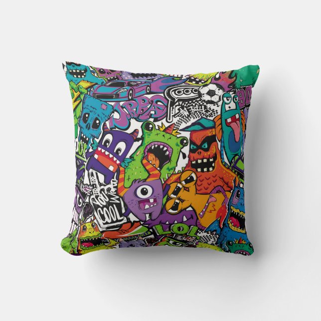 Abstract seamless comics monsters. Cartoon mutant  Kussen (Voorkant)