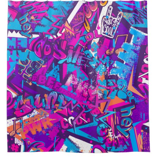 Abstract seamless graffiti words pattern. Grunge r Douchegordijn (Voorkant)